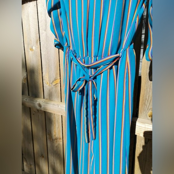 VTG 70s Blue Dress w/Rainbow Stripes - Picture 5 of 5